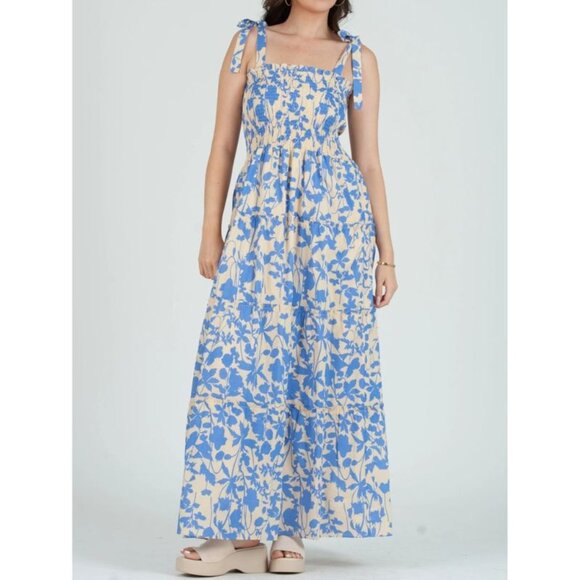 Smocked Tiered Maxi Dress with Bow Tie Straps - Picture 1 of 7